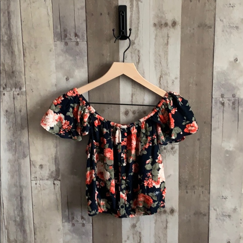 Navy Floral Top with roses